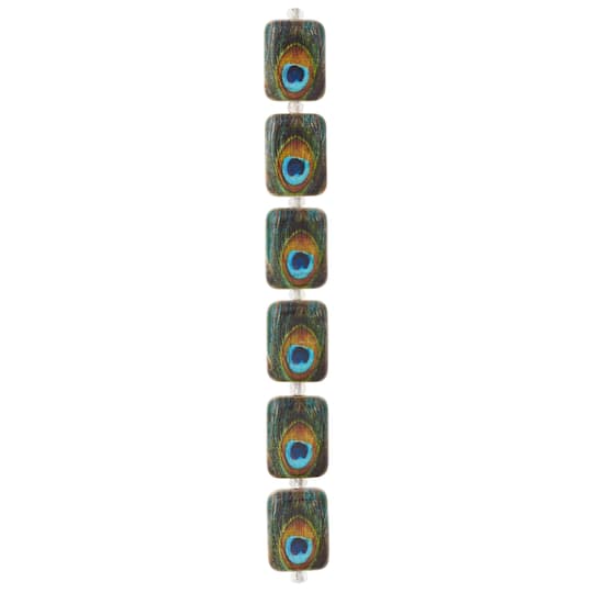 12 Pack: Reconstituted Stone Peacock Feather Rectangle Beads, 20mm by Bead Landing™